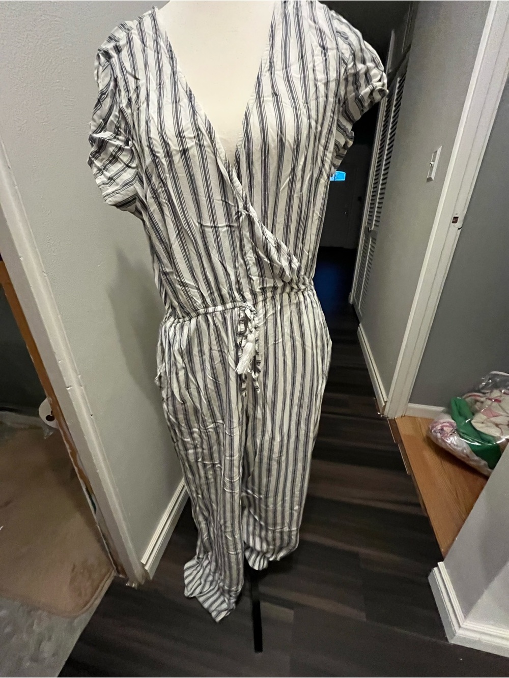 Charlotte Russe White and Navy Striped Jumpsuit